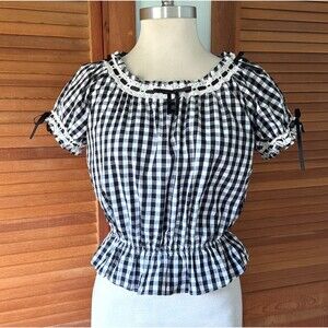 Ank Rouge Lolita EGL J-fashion Kawaii Jirai Gyaru Black White Checkered Top M-L